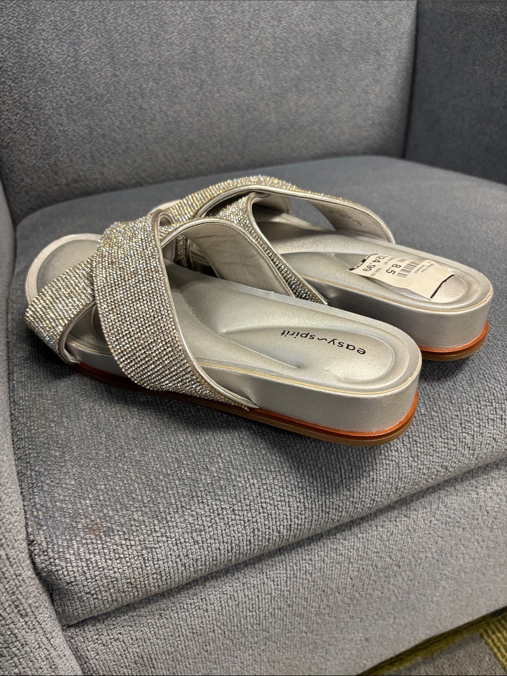 NWT Easy Spirit SEJUDYs Glittering Silver Slip On Sandals Criss Cross Straps 8.5 - Picture 13 of 16